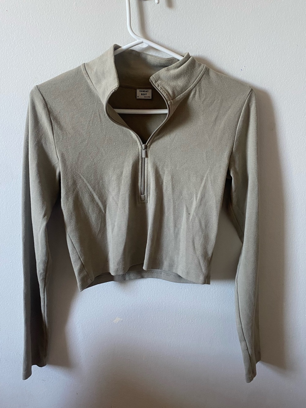 Sunday Best Sage Green Cropped Half-Zip Top